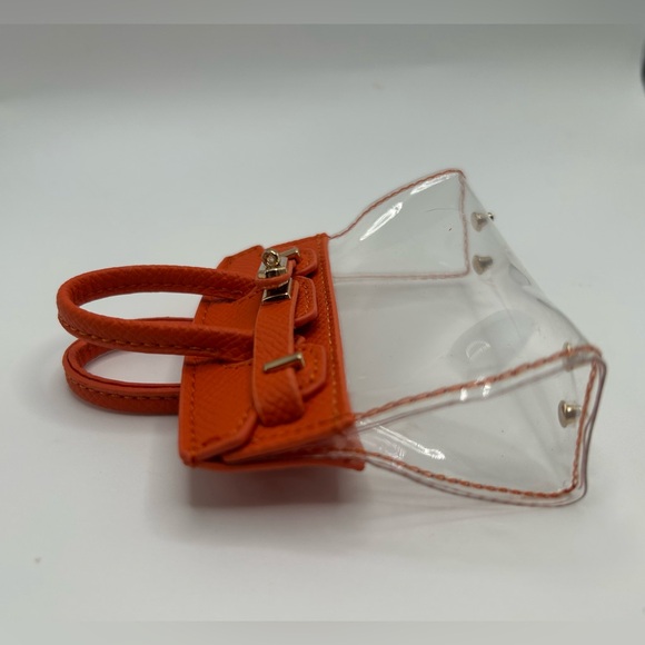 NEW Mini Purse Bag Charm Keychain Micro Pouch Compact Wallet Orange Transparent - Picture 8 of 10